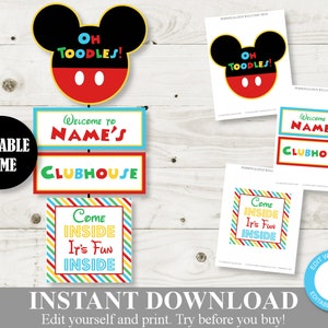 INSTANT DOWNLOAD Personalized Mouse Clubhouse Hanging Door Welcome Sign / You Type Name / Clubhouse Collection / Item #1624