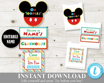 INSTANT DOWNLOAD Personalized Mouse Clubhouse Hanging Door Welcome Sign / You Type Name / Clubhouse Collection / Item #1624