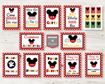 INSTANT DOWNLOAD Printable Classic Mouse 5x7 Party Sign Package / 11 Signs & Condiment Labels /  Classic Mouse Collection / Item #1504