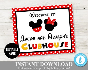 INSTANT DOWNLOAD Editable Boy and Girl Mouse Printable 8"x10" Welcome Sign / You Type Name / G&B Collection / Item #2158