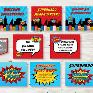 INSTANT DOWNLOAD Superhero Birthday Party Printable 8x10 Sign Package / Superheroes Collection / Item #501