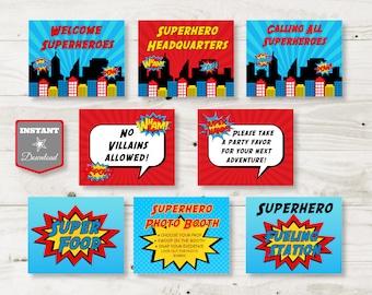 INSTANT DOWNLOAD Superhero Birthday Party Printable 8x10 Sign Package / Superheroes Collection / Item #501