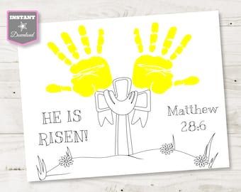 INSTANT DOWNLOAD Printable 8.5"x11" Easter He is Risen Handprint Color Page / Craft / Jesus Christ / Church / Easter Collection / Item #4220