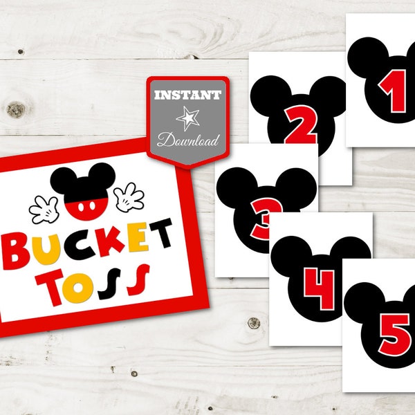 INSTANT DOWNLOAD Classic Mouse Bucket Toss Sign and Bucket Lables/ Birthday Party Game/ Classic Mouse Collection / Item #3323