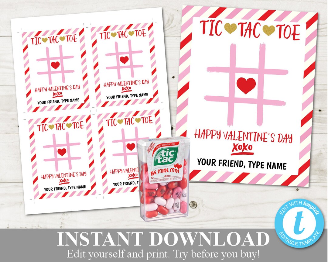 INSTANT DOWNLOAD Tic Tac Toe Valentine's Day Printable