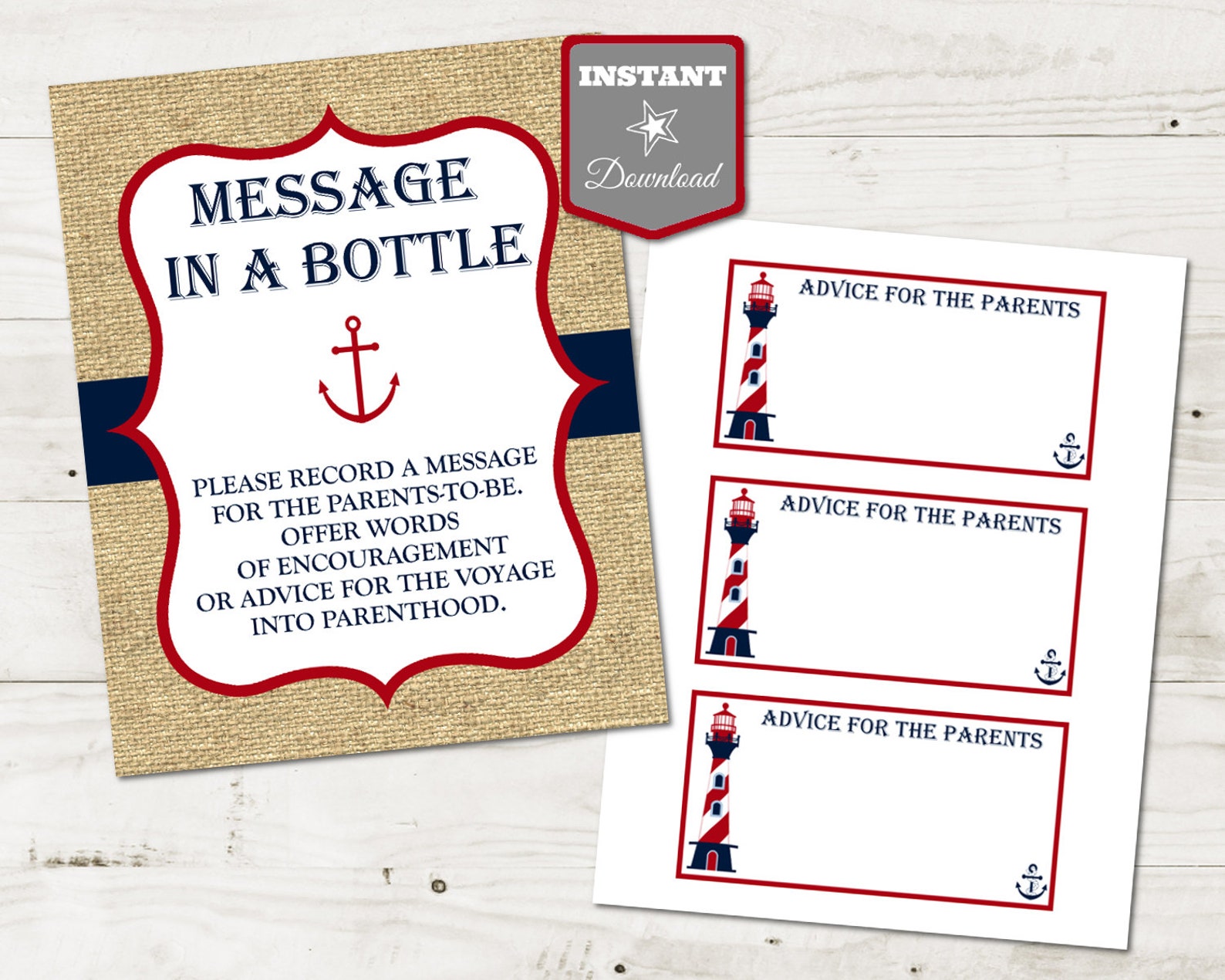 INSTANT DOWNLOAD Printable Nautical Message in a Bottle Sign | Etsy