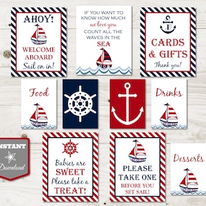 INSTANT DOWNLOAD Printable Nautical Baby Shower Sign Package / 10 Signs / Navy & Red / Nautical Boy Collection / Item #601