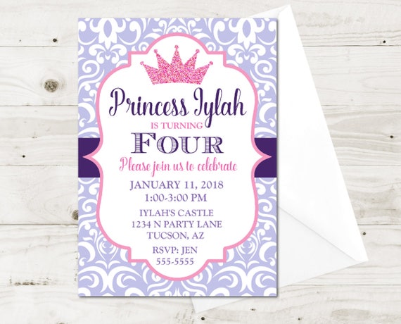 personalized printable 5x7 princess birthday party invitation pink princess birthday invitations