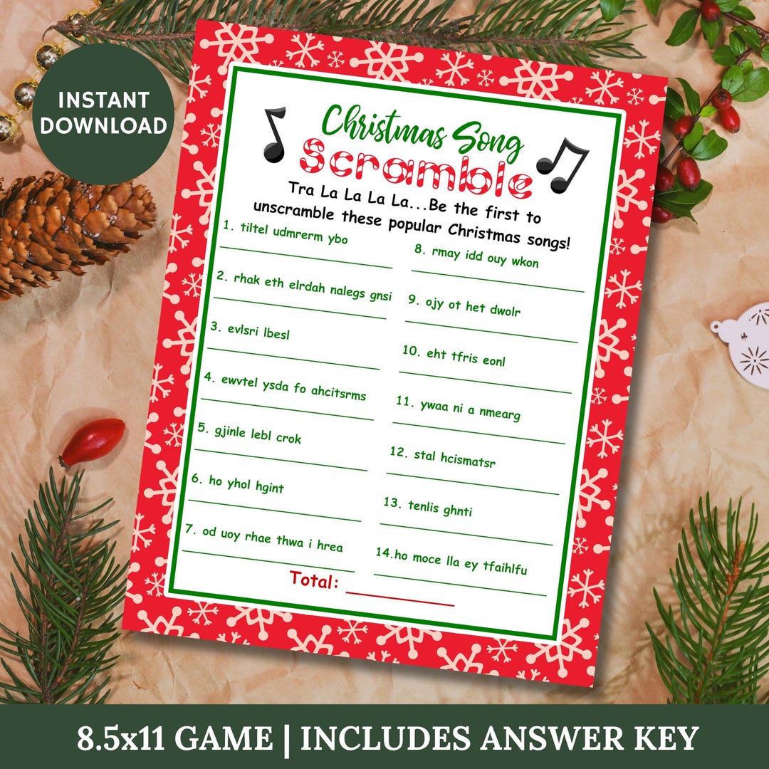 instant-download-printable-christmas-song-scramble-game-answer-key-class-party-party-games-group-game-christmas-shop-item-3002-etsy for Free Printable Christmas Song Scramble With Answers INSTANT DOWNLOAD Printable Christmas Song Scramble Game & Answer Key / Class Party / Party Games / Group Game / Christmas Shop / Item #3002 - Etsy for Free Printable Christmas Song Scramble With Answers
