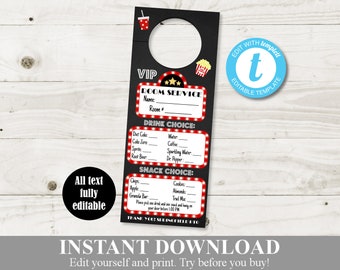 INSTANT DOWNLOAD Editable  Hollywood Movie Star VIP Room Service Door Hanger Teacher & Staff Appreciation Week Sign / Pto/School / Item #855