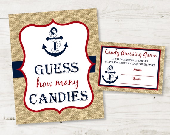 INSTANT DOWNLOAD Printable Nautical 8x10 Guess How Many Candies and 3 ...