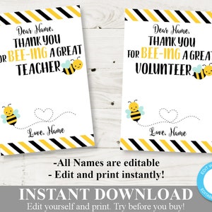 INSTANT DOWNLOAD Printable Personalized 4"x6" Editable Bee Thank You Lip Balm Holder Card / Item #215