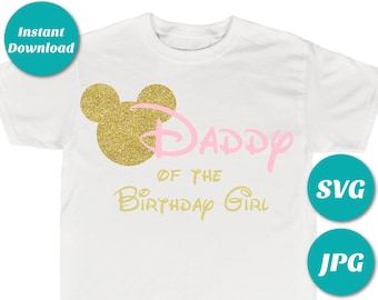 INSTANT DOWNLOAD Gold and pink Glitter Mouse Daddy of the Birthday Girl Printable Iron On Transfer / T-shirt / Family Shirts Item #2516
