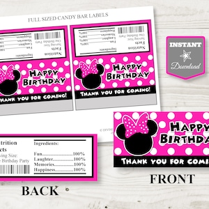 INSTANT DOWNLOAD Hot Pink Mouse Printable Full Sized Candy Bar Wrappers / Hot Pink Mouse Collection / Item #1737