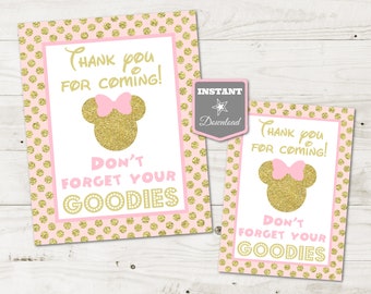 INSTANT DOWNLOAD Pink & Gold Glitter Mouse Printable 5x7 and 8x10 Don't Forget Your Goodies Sign / Glitter Mouse Collection / Item #2004