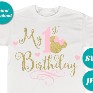 INSTANT DOWNLOAD Gold and Pink Glitter Mouse My 1st Birthday Printable Iron On Transfer / SVG / T-shirt / Family Shirts / Item #2496