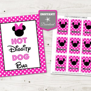 INSTANT DOWNLOAD Mouse 5x7 & 8x10 Hot Diggity Dog Bar Printable Party Sign / Condiment Labels / Hot Pink Mouse Collection / Item #1701