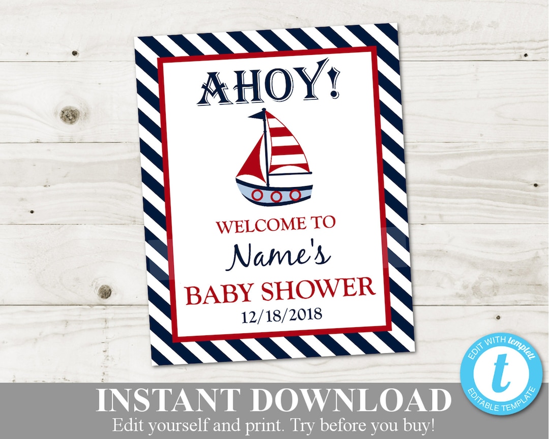 INSTANT DOWNLOAD Printable 8x10 Nautical Boy Baby Shower Welcome Sign ...