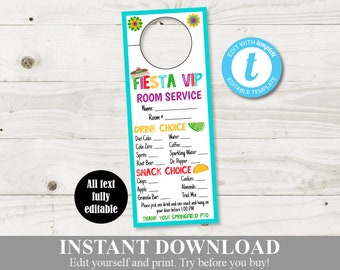 INSTANT DOWNLOAD Editable Fiesta Nacho Party VIP Room Service Door Hanger Teacher & Staff Appreciation Week Sign / Pto/School / Item #858