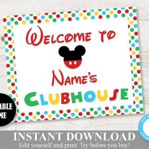 INSTANT DOWNLOAD Editable Mouse Clubhouse Inspired 8x10 and 11x14 Party Welcome Sign / You Type Name / Clubhouse Collection / Item #1605