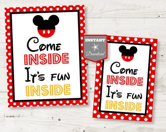 INSTANT DOWNLOAD Printable Mouse Come Inside, It's Fun Inside 5x7 and 8x10 Party Sign  / Classic Mouse Collection / Item #1507