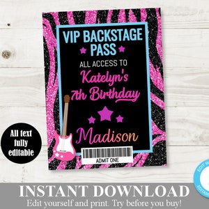 DOWNLOAD INSTANTÂNEO Passes VIP para Bastidores Editáveis Rock Star / Texto Editável / Coleção Rockstar / Item nº 707