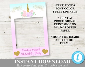 INSTANT DOWNLOAD Unicorn & Rainbows Printable 24x36 Photo Booth Birthday Party Frame / Digital File / Glitter Unicorn Collection /Item #3530