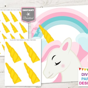 INSTANT DOWNLOAD Unicorn Printable 16x20 Pin the Horn on the Unicorn Game / Print as 8x10 or 16x20 / Glitter Unicorn Collection / Item #3503