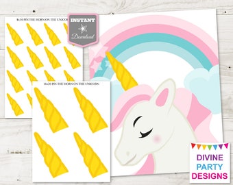 INSTANT DOWNLOAD Unicorn Printable 16x20 Pin the Horn on the Unicorn Game / Print as 8x10 or 16x20 / Glitter Unicorn Collection / Item #3503