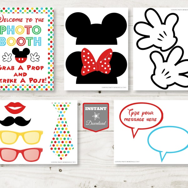 INSTANT DOWNLOAD Mouse Clubhouse Printable Photo Booth Props and Party Sign / Editable Text Bubble / Clubhouse Collection / Item #1632