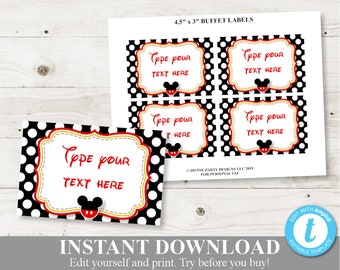 INSTANT DOWNLOAD Printable Classic Mouse Editable Flat Buffet or Food Labels / You Type Text / Classic Mouse Collection / Item #3391