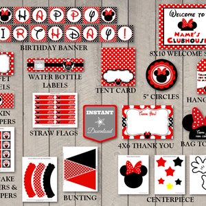 INSTANT DOWNLOAD Printable Red Girl Mouse Birthday Party Package / Editable / Red Girl Mouse Collection / Item #1900