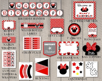 INSTANT DOWNLOAD Printable Red Girl Mouse Birthday Party Package / Editable / Red Girl Mouse Collection / Item #1900