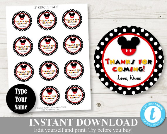INSTANT DOWNLOAD Printable Editable Classic Mouse Thank You Hang Tags / You Type Name / Classic Mouse Collection / Item #1556 Il_570xn
