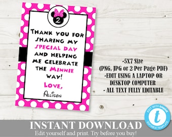 INSTANT DOWNLOAD Editable Hot Pink Mouse 5x7 Thank You Card / You Type Name / Hot Pink Mouse Collection / Item #1730