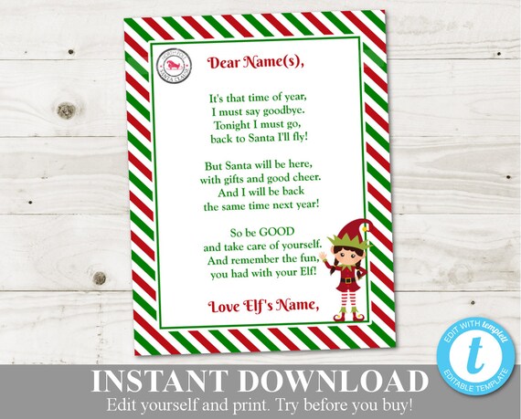 Elf Goodbye Letter Template
