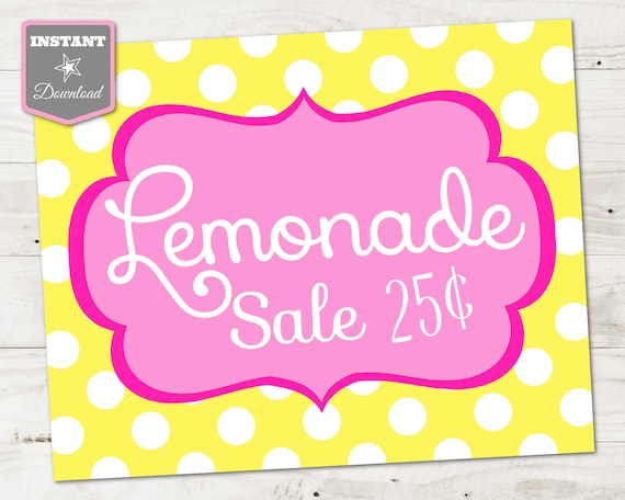 INSTANT DOWNLOAD Pink Lemonade Printable 8x10 Lemonade Sale Sign / Bright Pink Lemonade Collection / Item #421 Il_570xn