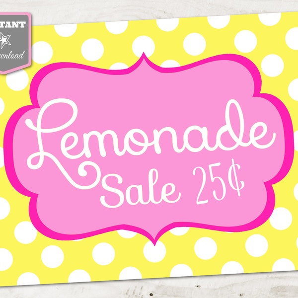 INSTANT DOWNLOAD Pink Lemonade Printable 8x10 Lemonade Sale Sign / Bright Pink Lemonade Collection / Item #421