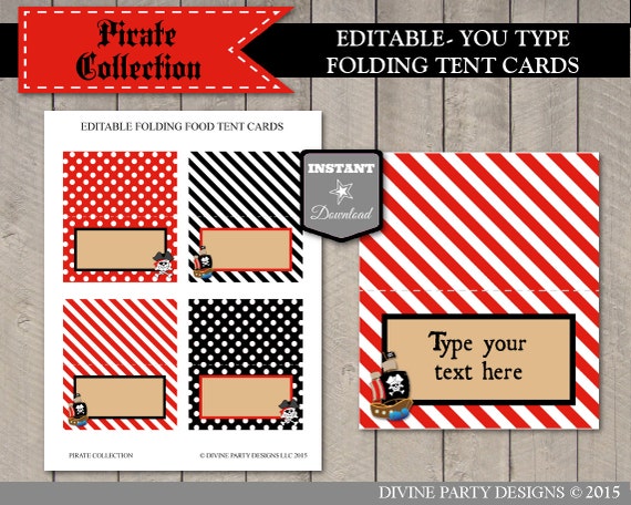 INSTANT DOWNLOAD Pirate Editable Folding Tent Cards / Add Your Own Text / Printable DIY / Pirate Collection / Item #803 Il_570xn