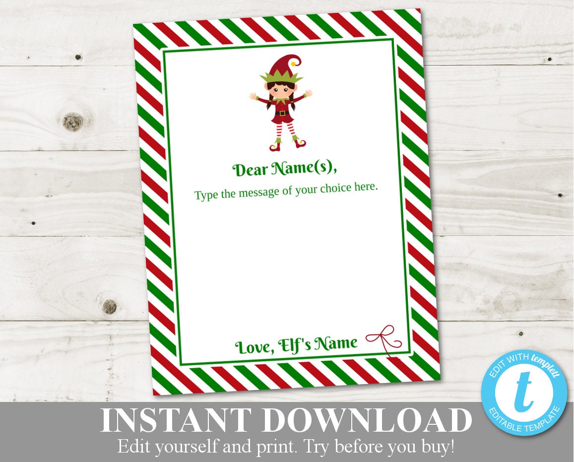 INSTANT DOWNLOAD Editable Girl Elf Letterhead / You Type Names Etsy