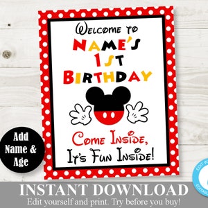 INSTANT DOWNLOAD Classic Mouse Printable 8x10 Welcome Sign / You Type Name and Age / Classic Mouse Collection / Item #1535