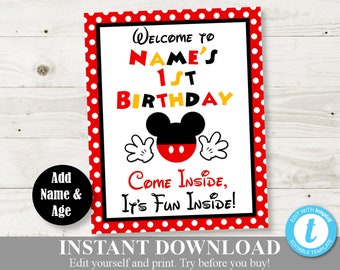 INSTANT DOWNLOAD Classic Mouse Printable 8x10 Welcome Sign / You Type Name and Age / Classic Mouse Collection / Item #1535