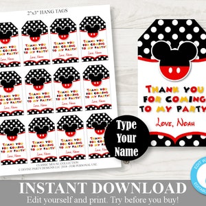 INSTANT DOWNLOAD Printable Editable Classic Mouse Thank You Hang Tags / You Type Name / Classic Mouse Collection / Item #3334