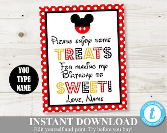 INSTANT DOWNLOAD Editable Mouse Sweets 8x10 Party Sign / You Type Name / Classic Mouse Collection / Item #1509