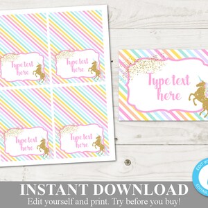 INSTANT DOWNLOAD Unicorn Printable Folding Tent Cards / Place Cards ...