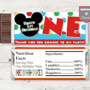 INSTANT DOWNLOAD Mouse Clubhouse One Year Printable Candy Bar Wrapper/ Labels / First 1st Birthday / Clubhouse Collection / Item #1643