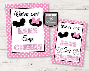 INSTANT DOWNLOAD Light Pink Mouse 5x7 and 8x10 Printable We&#39;ve Got Ears, Say Cheers Party Sign / Light Pink Mouse Collection / Item #1831