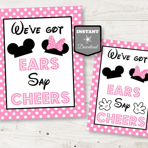 INSTANT DOWNLOAD Light Pink Mouse 5x7 and 8x10 Printable We've Got Ears, Say Cheers Party Sign / Light Pink Mouse Collection / Item #1831