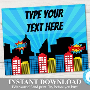 INSTANT DOWNLOAD Superhero Printable 8x10 Sign / Editable - You Type Text / Superhero Collection / Item #511