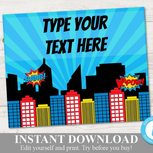 INSTANT DOWNLOAD Superhero Printable 8x10 Sign / Editable - Etsy